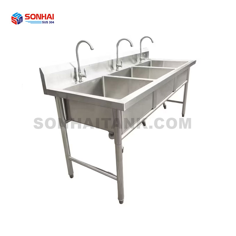 Chậu rửa inox công nghiệp 3 hố chậu